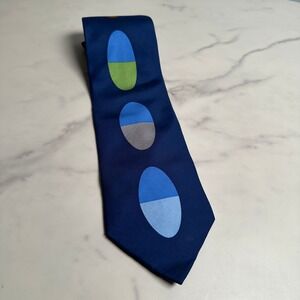 Gene Meyer Tie Mens Silk Navy Geometric Oval Pattern Exclusive Edition 85 NY